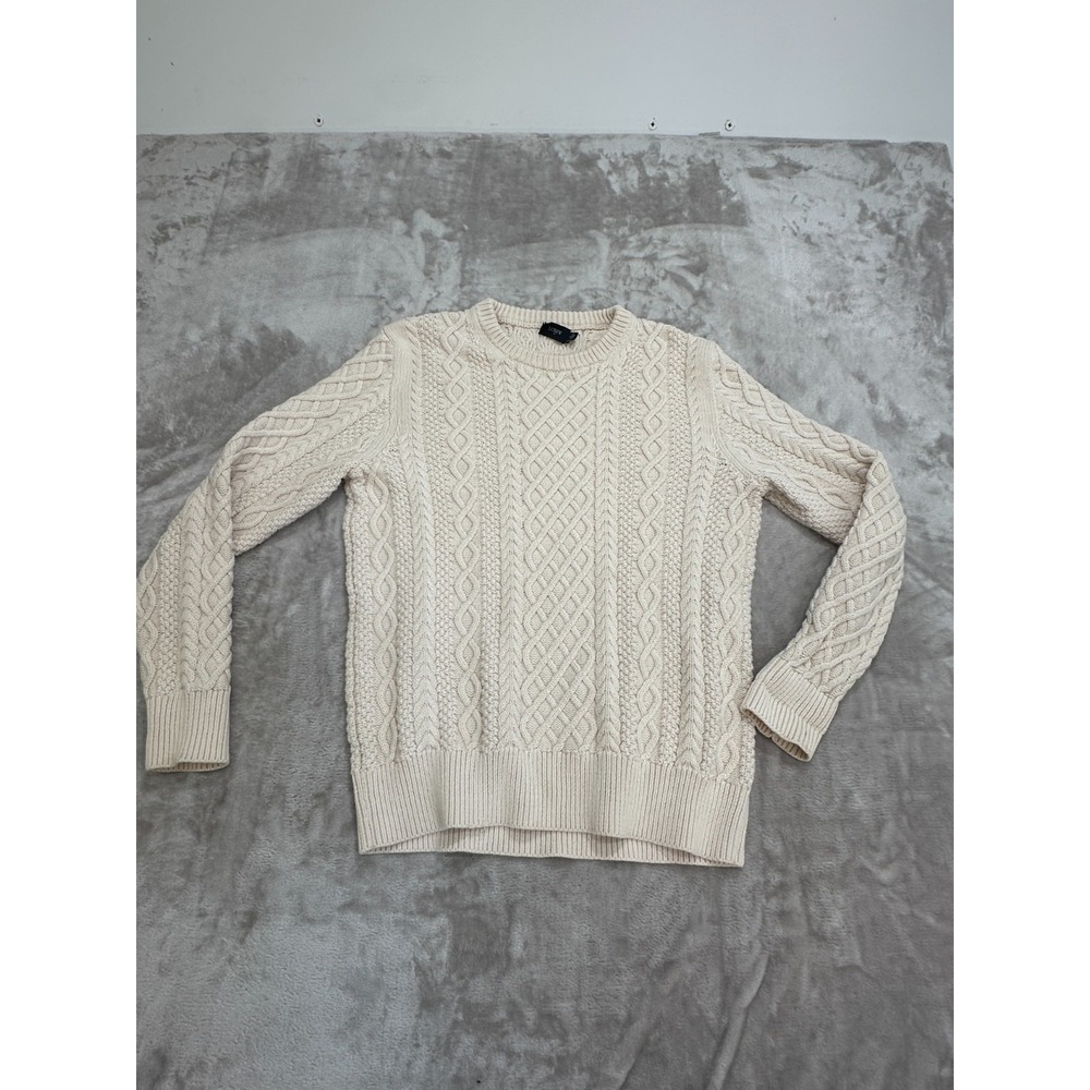 J Crew Sweater Womens Size Medium Cream Pullover Chunky Knit Long Sleeve EUC